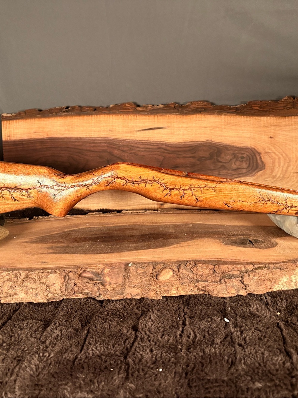 Handcrafted Lichtenberg Wood wall hanger stock